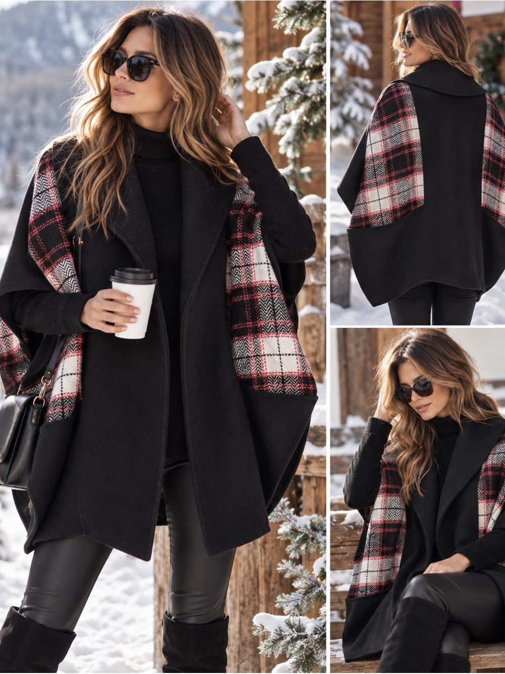 Topshop Black Plaid Cape